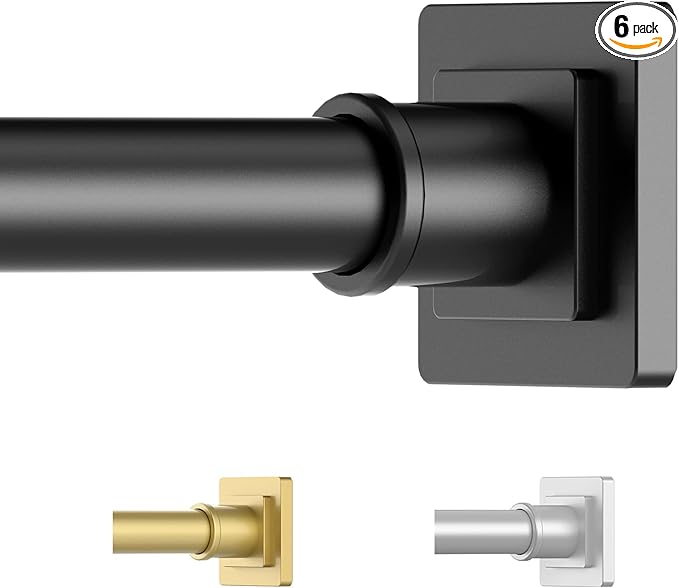 UIOSANRT Tension Shower Curtain Rod 31-92 Inches Non-Slip Shower Rod Tension Mounted No Drill Black Shower Curtain Rods Spring Tension Rod for Windows Bathroom