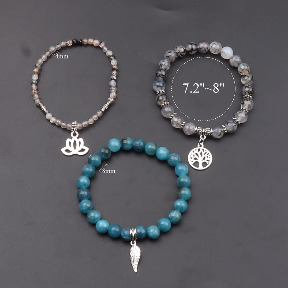 UEUC Tree of Life Yoga Healing Stone Bracelets, Multilayer Lotus Chakra Stone Reiki Bracelet Sets, Anxiety Crystal Natural Stone,for Women Stress Relief(#132)
