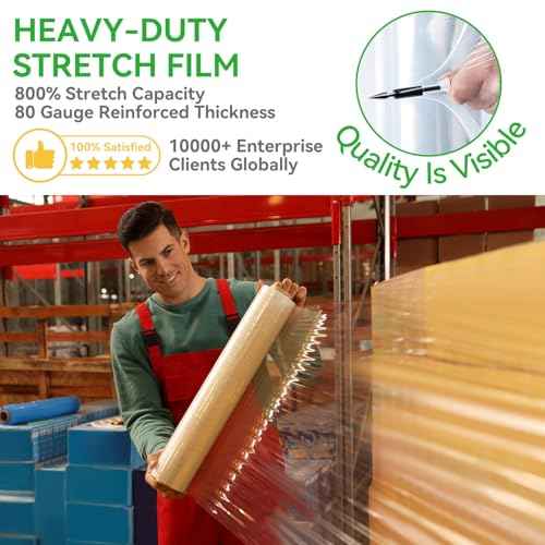 18" x 1500' Plastic Stretch/Shrink Wrap Roll - 80 Gauge Industrial Shrink Wrap for Moving, Heavy Duty 800% Stretch for Pallets, Packing, Shipping&Furniture Protection?-4 Rolls