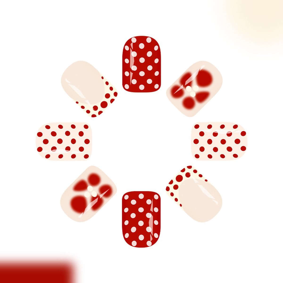 Winter Fall Press on Nails Short Square,Orange Brown Dots Fake Nails Press ons Polka Dot Glue on Nails Full Cover False Nails with Red Flower Design Stick on Nail for Women 24 Pcs