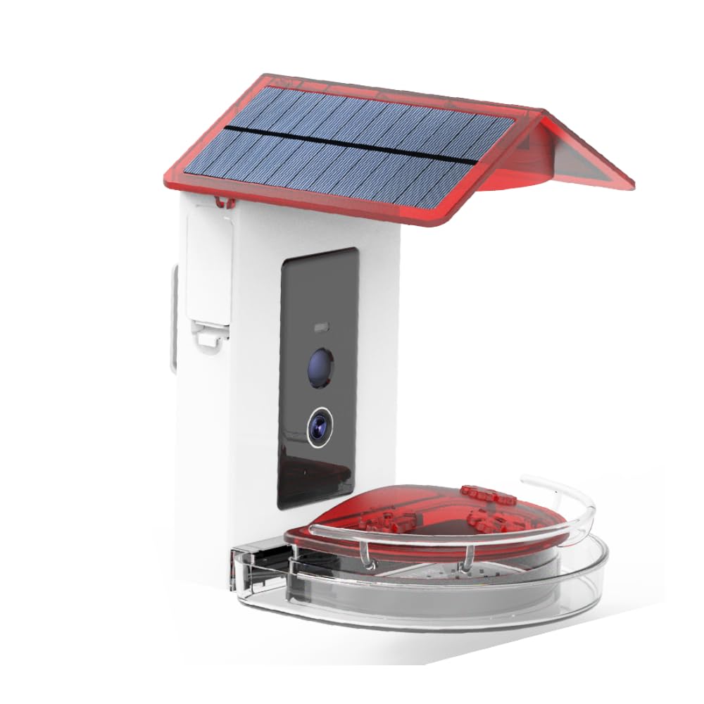 Quick Setup Smart Solar Hummingbird Feeder with Camera 1080P 2MP High-Def and WiFi AI Bird Identification Birdfeeder, Ant Guard Moat, Squirrel Alarm, Removeable Tray, Identifies 10,000+ Birds