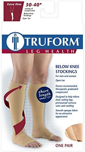 Truform Short Length 30-40 mmHg Compression Stockings for Men and Women, Reduced Length, Open Toe, Beige, Medium