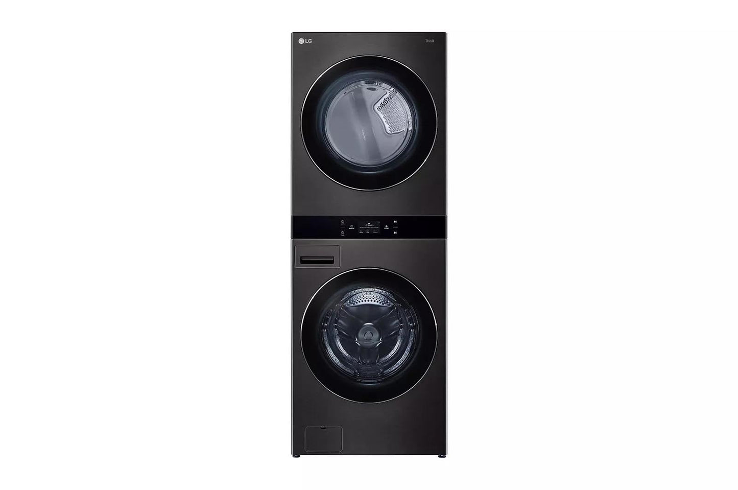 LG WashTower Stacked Smart Laundry Center 5.0 Cu.Ft. Front Load Washer & 7.4 Cu.Ft. Electric Dryer in Black Steel w/Steam