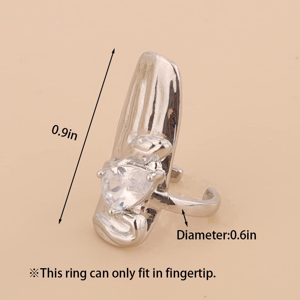Xerling 4Pcs Punk Silver Crystal Fingertip Ring Set for Women Gothic Finger Nail Tip Rings Nail Cap Protective Cover Rings for Halloween Costume