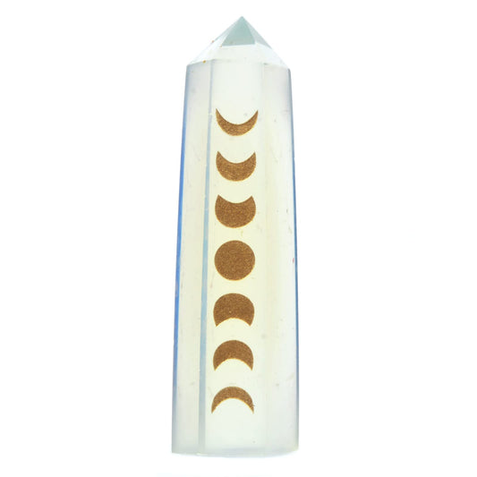 Synthetic Opalite Phase of The Moon Phase Lunar Crystal Tower Healing Crystal Wand For Spiritual Use Hexagonal Point Reiki Chakra Gemstone Home Office Decor