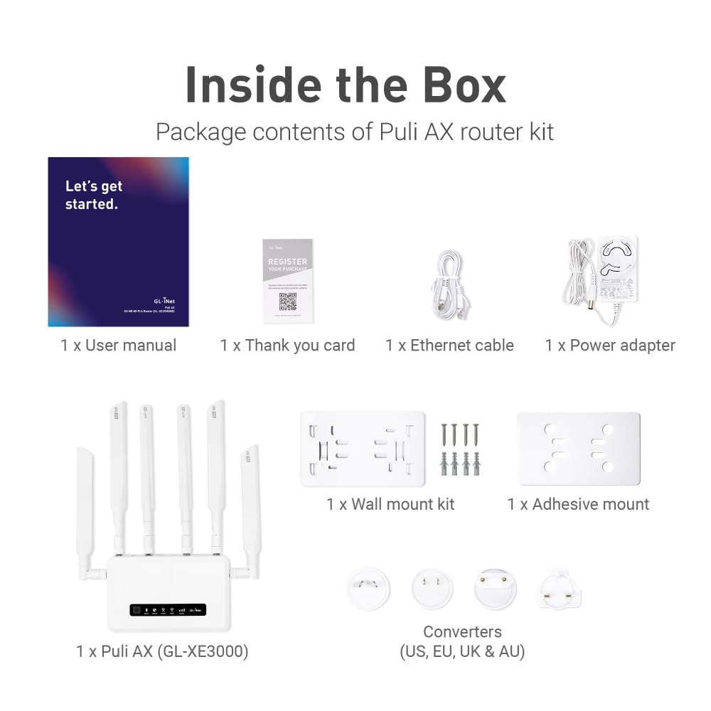 GL.iNet GL-XE3000 (Puli AX) 5G Router with Dual SIM Card Slot, Wi-Fi 6 Cellular Routers, Built-in Battery, Multi-WAN, VPN, OpenWrt, Secure 5G Router for Office, Retail, Events, Business