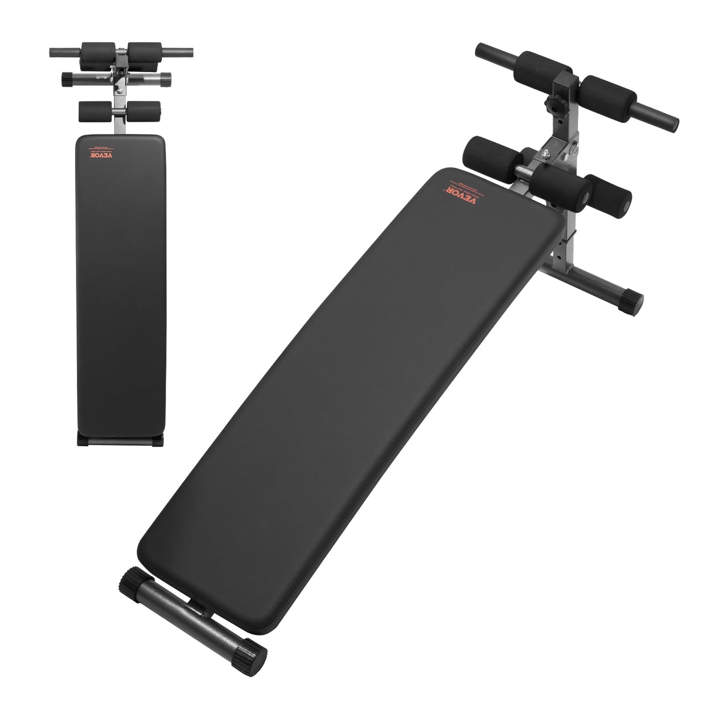 VEVOR Sit Up Bench, Folding Curved Decline Ab Bench, with 5 Adjustable Height Settings, Heavy-Duty Steel, Non-Slip Design, 500 Lbs Capacity for Home Gym Workouts, Strength Training, Full Body Muscles