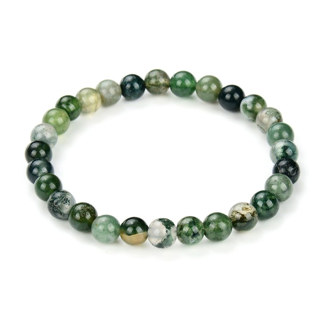 Adabele Real Natural Moss Agate Gemstone Beaded Bracelet 7.5 Inch Stretch Chakra Healing Crystal Stone Jewelry Women Mom Gift GB6-B25