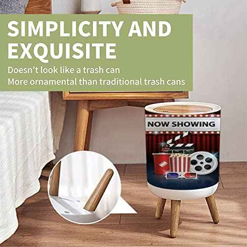 Small Trash Can with Lid Cinema background concept movie theater object on red curtain Garbage Bin Round Waste Bin Press Cover Dog Proof Wastebasket for Kitchen Bathroom Living Room 1.8 Gallon