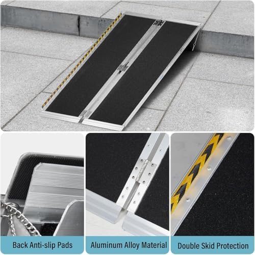 MOTORHOT 2ft Portable Wheelchair Ramp Non-Slip Aluminum Folding Handicap Home Steps Scooter Door Threshold Ramp for 2 inch -6 inch Step Heights 600 lbs Capacity 28in Wide,Black