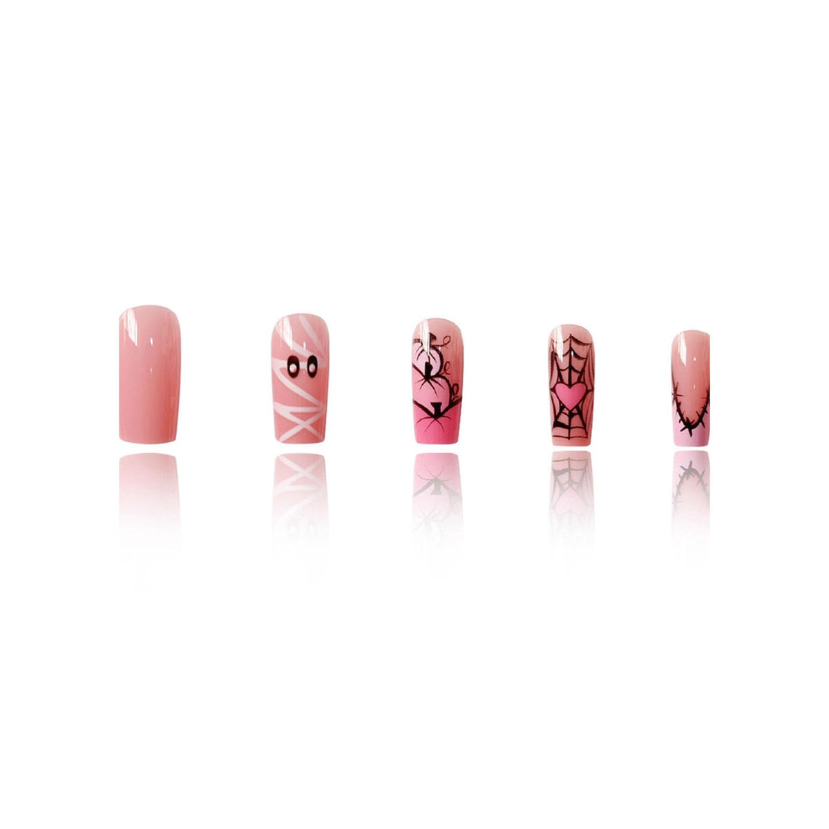 IMRAIN Halloween Press on Nails Long Square Fake Nail Pink French Tips False Nails Full Cover Glossy Glue on Nails for Women Manicure Decor