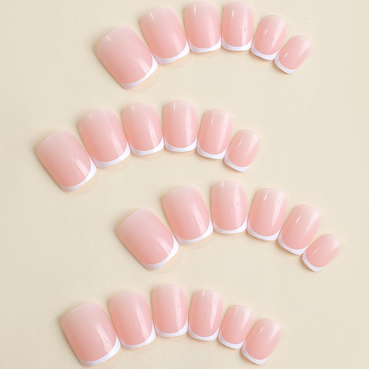 24Pcs White French Tip Press on Nails Short Square Fake Nails Glossy Design Full Cover Nude Pink Glue on Nails French Tip Acrylic False Nails Reusable Stick on Nails for Women DIY Daily Manicure Decor