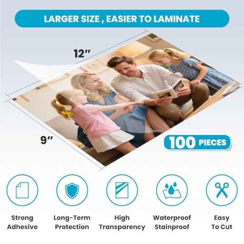 T&W SAME FILM 100 Pack Self Adhesive Laminating Sheets, Holds 8.5 x 11 Inch Laminate Paper, 9 x 12 Inch Lamination, Letter Size, Thermal Laminating Sheets, Self Sealing