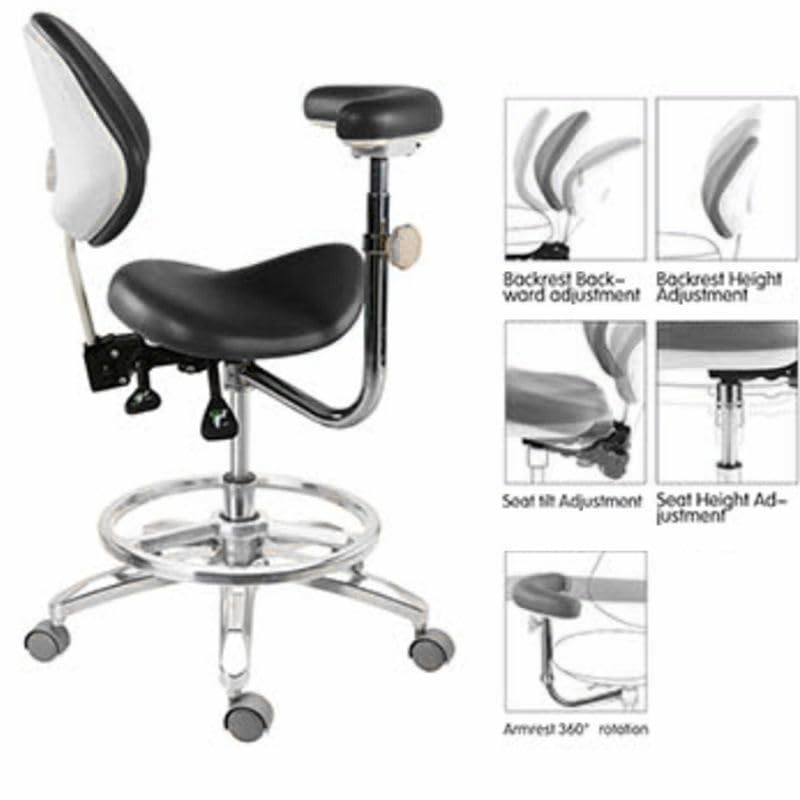 Kurtvenid Dental Deluxe Mobile Saddle Chair PU Leather Assistant Doctor Stool with Armrest
