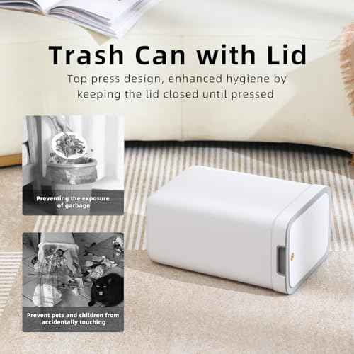 MOPALL 2 Pack Bathroom Trash Can with Lid, 3.6Gal + 2.4Gal Garbage Can with Pop-Up Lid, Small Trash Can Dog Proof, Slim Trash Bin Waste Basket for Toilet, Office, Bedroom, Living Room, Kitchen (White)