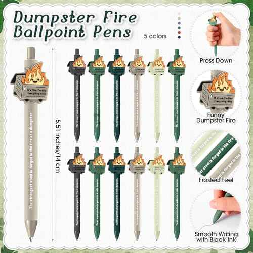 48 Sets Dumpster Fire Gifts Nurse Practitioner Appreciation Funny Ballpoint Pens Badge Reel Retractable Bookmarks Rad Tech Week Gifts for Nurse Practitioner Staff Coworkers Christmas Party Favors