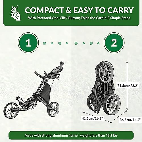 Caddytek CaddyLite EZ V8 Golf Push Cart - Lightweight 3 Wheel Foldable Cart with One-Click 2-Step Folding, EVA Wheels, Adjustable Handle, Cooler Basket, Umbrella & Drink Holder, Compact Golf Cart
