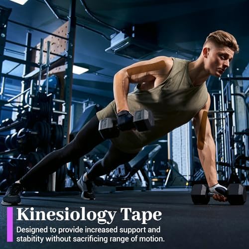 Pro VityElk Kinesiology Tape Uncut Elastic Sports Tape for Muscle Pain Relief & Support - Breathable Waterproof Athletic Tape for Joints, Back, Knees - 2In x 16.4ft /Roll (Beige 4 Roll)