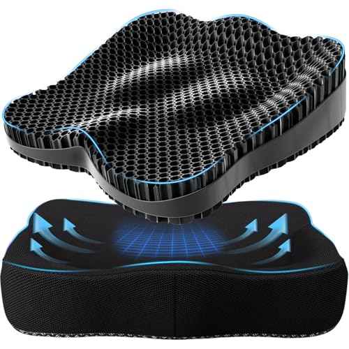 Thicker Seat Cushion for Office Chair, Big Gel Seat Cushion for Long Sitting, Support for Sciatica & Back Pain Relief, Breathable Chair Seat Pads Egg Wheelchair Cushion for Home Car Kayak Stadium