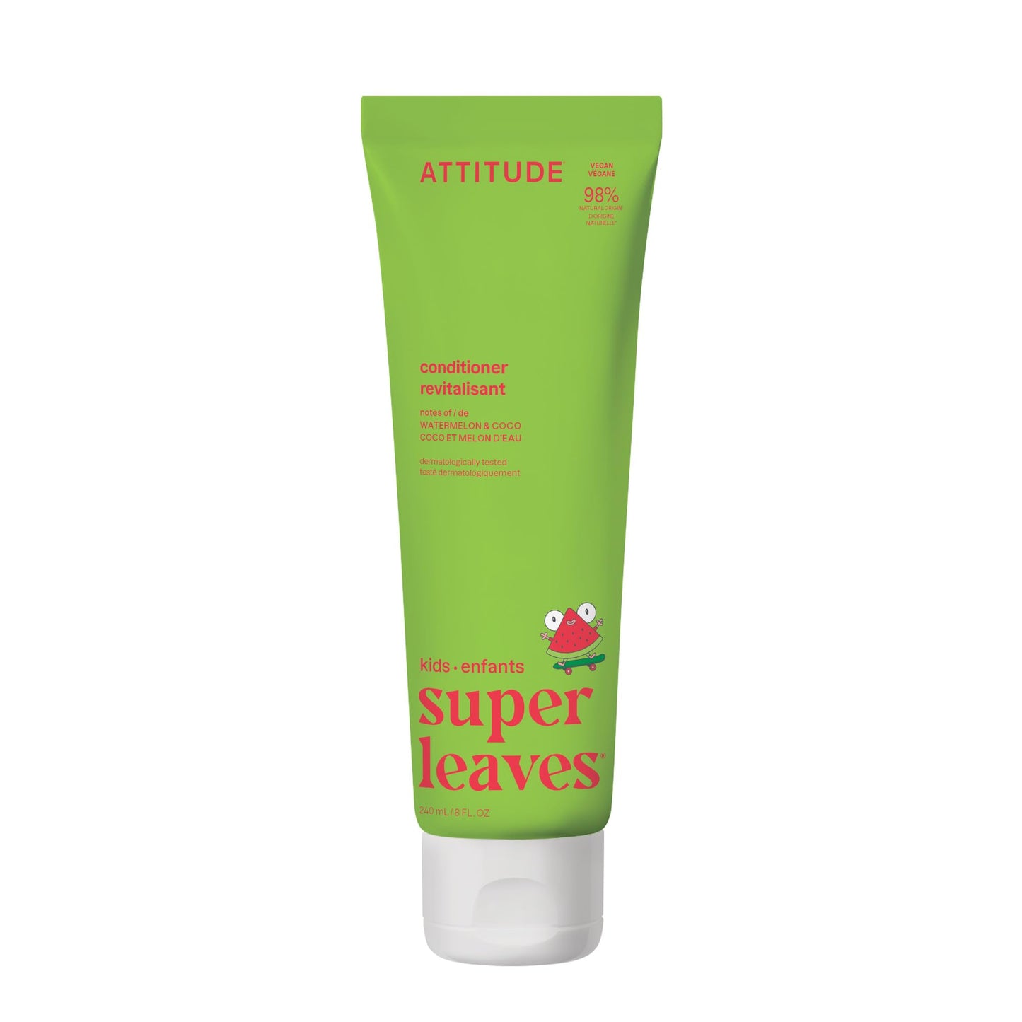 ATTITUDE Natural Conditioner for Kids, Hypoallergenic, Vegan, Plant- and Mineral-Based, Vegan and Cruelty-free, Watermelon & Coco, 8 Fl Oz