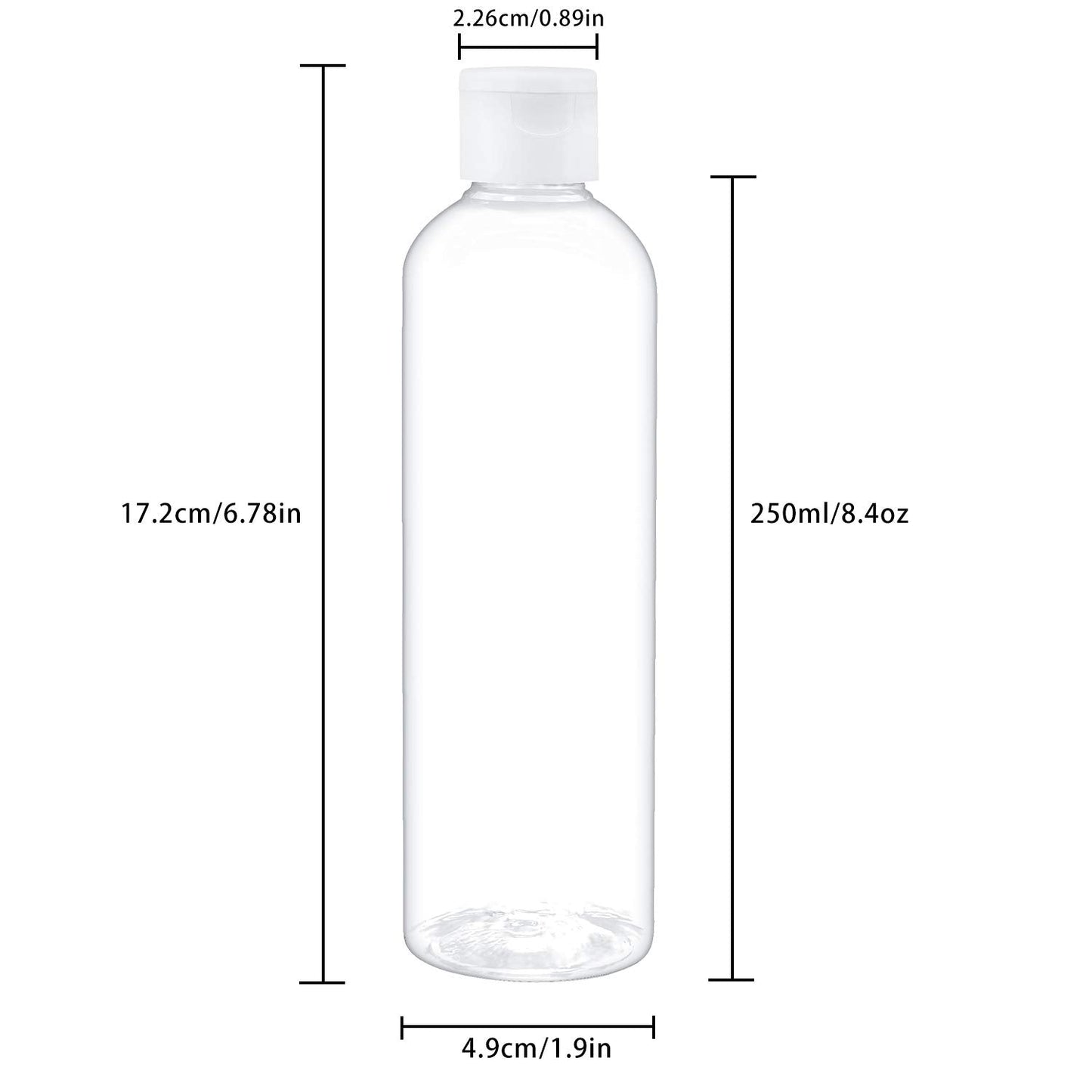 TRENDBOX 8oz/250ml Clear Bottles with Flip Cap Lid BPA-Free Travel Containers For Shampoos,Lotions and Massage Oils - 30 Pack