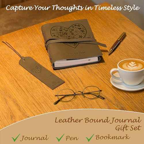 Sovereign-Gear Heart Embossed Leather Journal Gift Set ? Handmade Leather Notebook with Pen & Bookmark | Writing Journal for Men & Women | Sentimental Gift Box for Anniversary, Valentine¡¯s or Birthday
