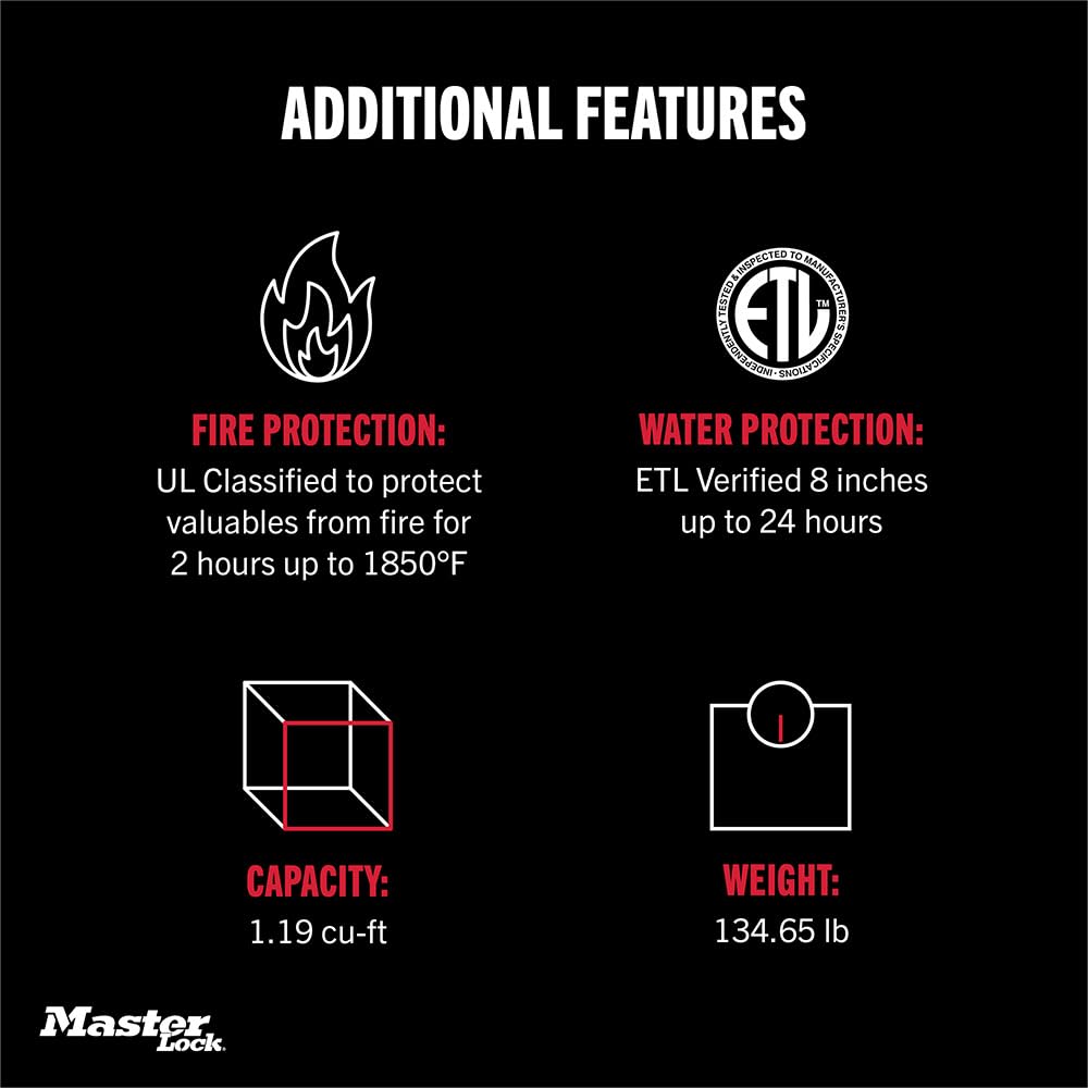 Master Lock Black Premium Fireproof and Waterproof Safe with Combination Dial, 1.23 cu-ft, STW123DUB