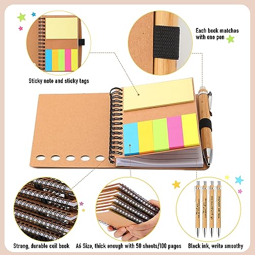 Honoson 30 Set Christmas Employee Appreciation Gift Bulk Thanksgiving Inspirational Notebook with Sticky Note and Motivational Bamboo Ballpoint Pen for Team Staff Cowerker Volunteer Must Have Office