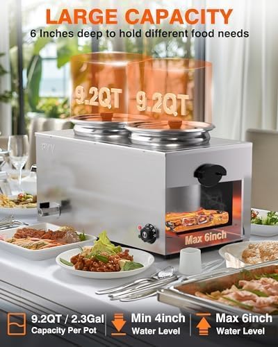 PYY Soup Warmer Commercial - Two 11.6QT Stainless Steel Bain Marie Round Pot 86~185°F Adjustable Temp, 1500W Electric Soup Warmer Countertop with Anti-Dry Burn and Reset Button for Restaurant, Buffet