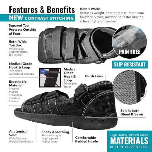 Brace On Post Op Shoe - Orthopedic Shoes for Women & Men, Walking Boot, Ankle Support for Men & Women, Plantar Fasciitis Brace, Medical Boot for Injury (Women, Medium, Shoe Size 6-7.5)