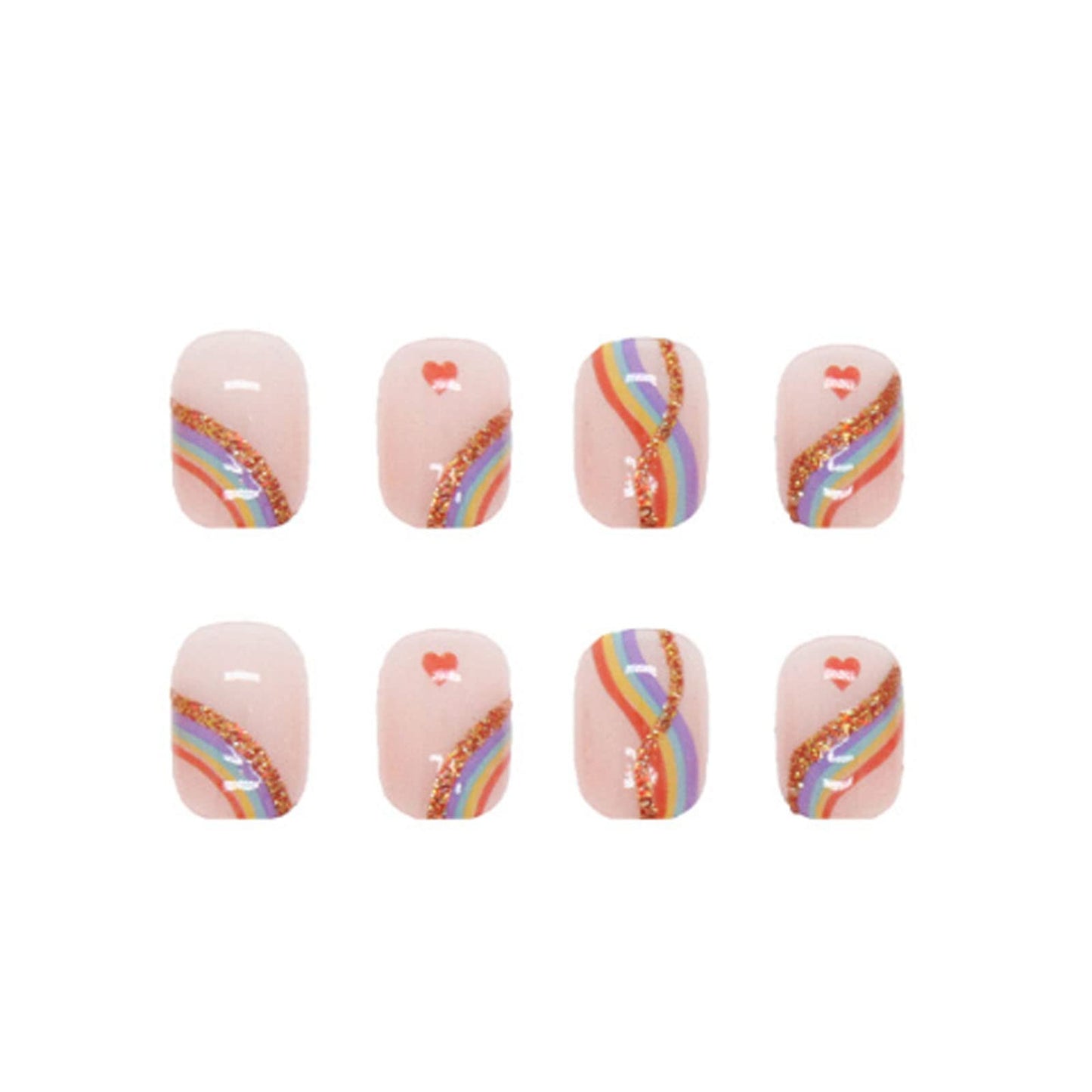 Kamize Square Press on Nails Nude Fake Nails Short Acrylic Full Cover Almond False Rainbow Nails for Women and Girls 24PCS