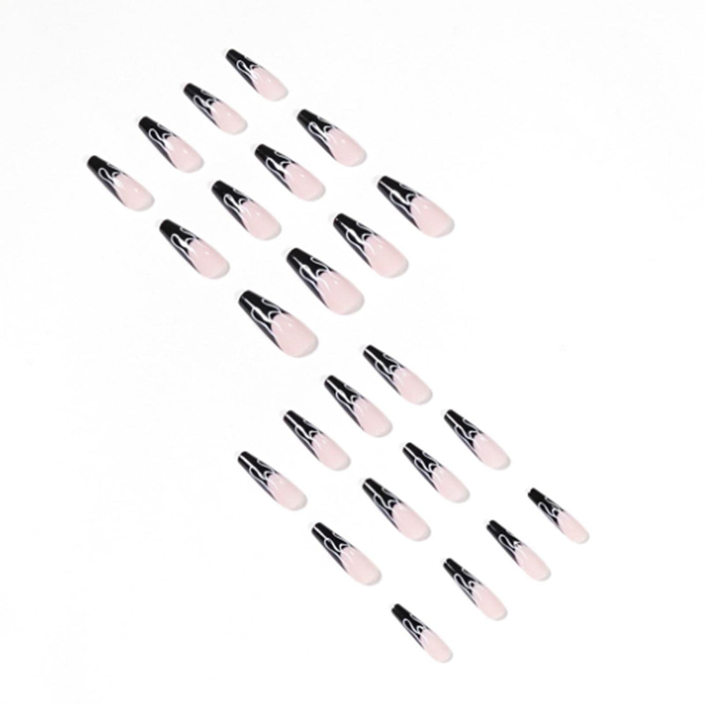 DANMANR Long Press on Nails Square French Fake Nails Full Cover Nude Acrylic False Nails for Women and Girls 24PCS (Black Coffin)
