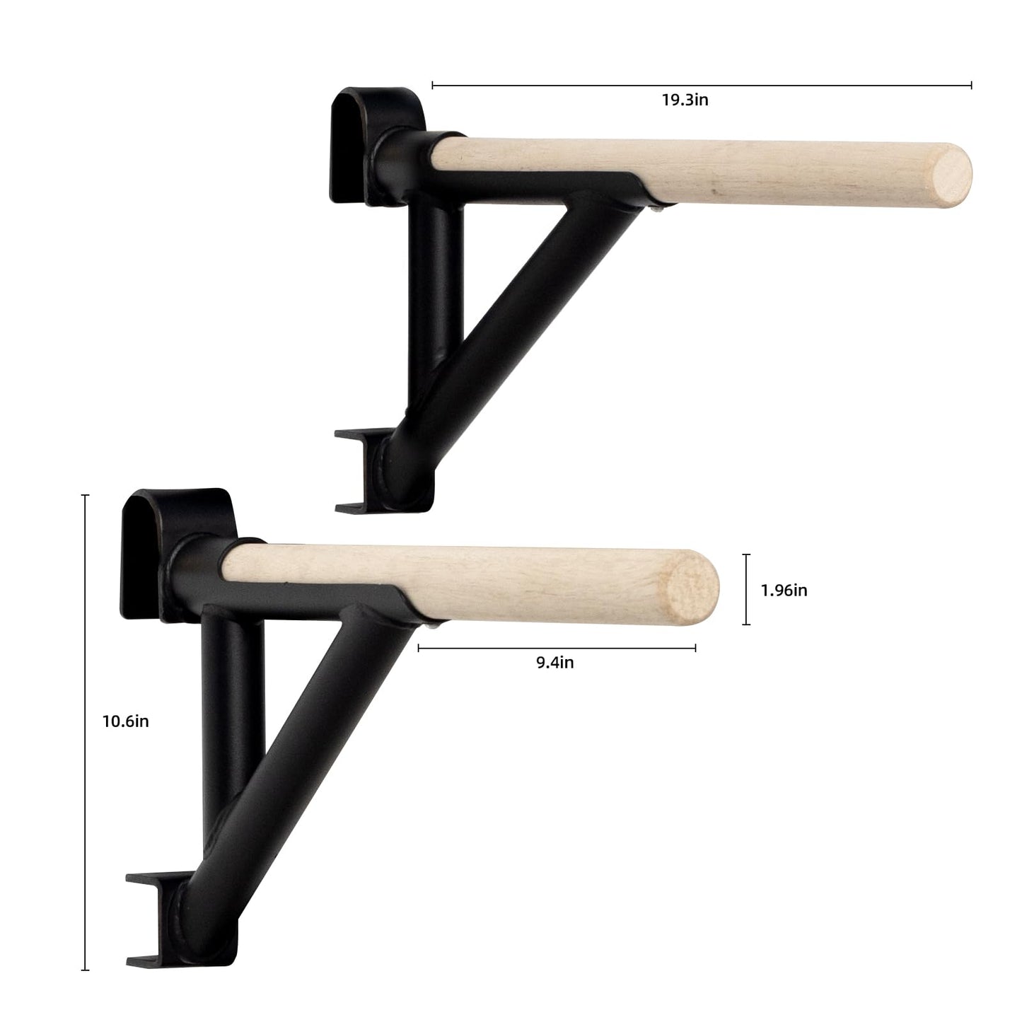 RIOWLAU Swedish Ladder Dip Bar Attachment, Fits TS003A Ladder, Wood Stall Bar for School, Physical Therapy and Gymnastics, Multi-grip (Black, 20"L x 2""W x 11""H)"