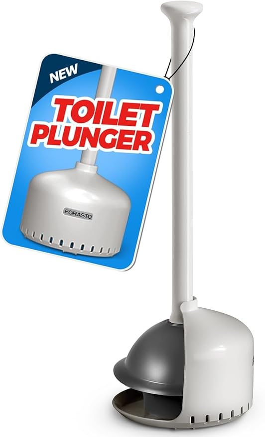FORASTO Toilet Plunger with Holder,Plungers for Bathroom with Holder,Heavy Duty Plunger with Cover,Bathroom Decorï¼Bathroom Accessoriesï¼Toilet Bowl Cleaners,Cream Gray