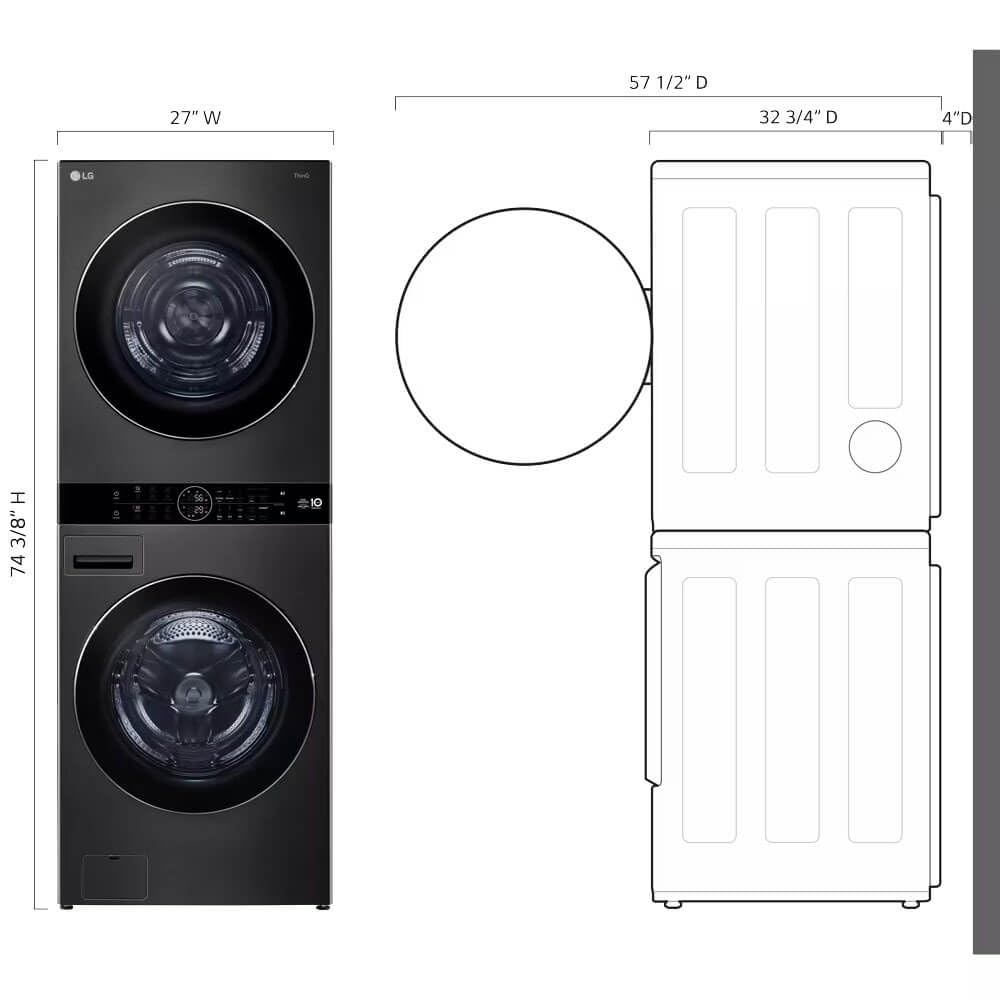 LG 5.0 cu. ft. Washer 7.8 cu. ft. Dual Inverter Heat Pump Ventless Dryer Electric Laundry Center in Black Steel