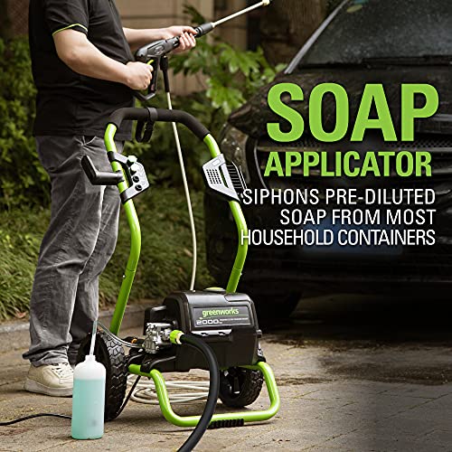 Greenworks 2000 PSI (13 Amp) Electric Pressure Washer (Wheels For Transport / 20 FT Hose / 35 FT Power Cord) Great For Cars, Fences, Patios, Driveways