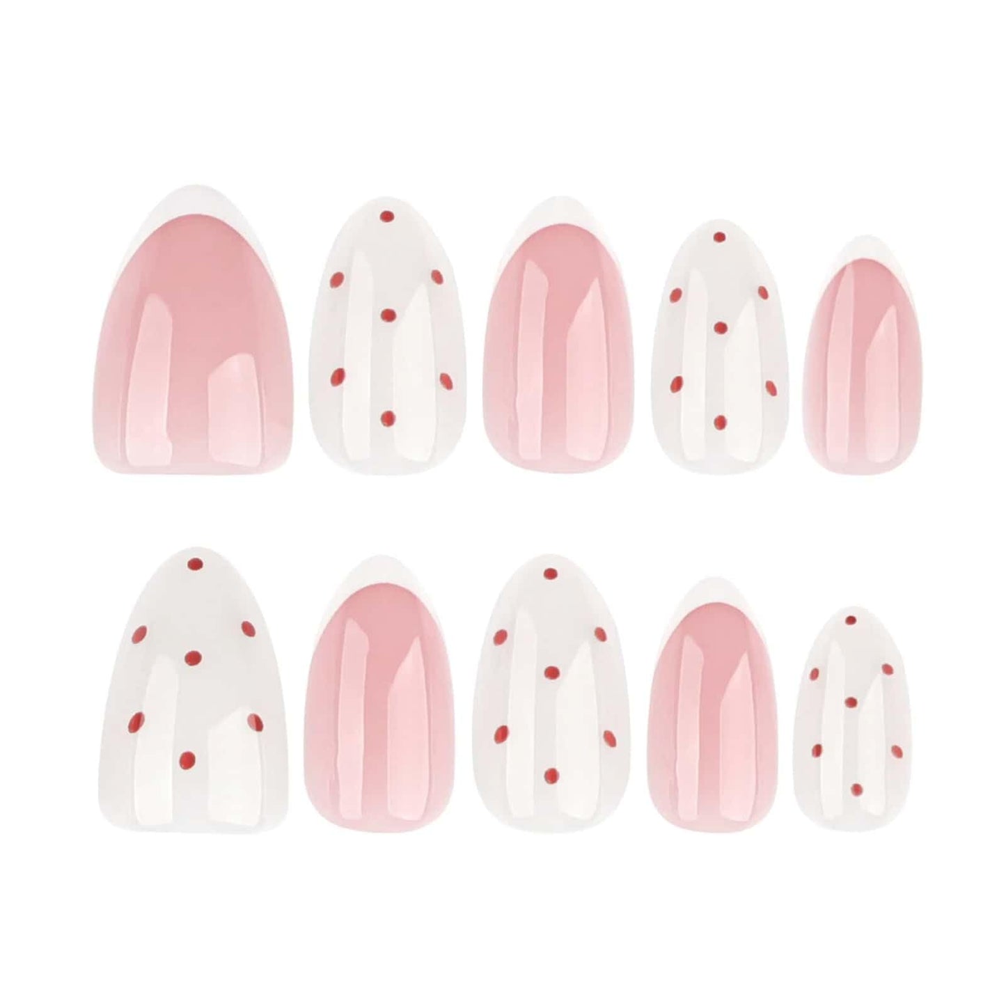 CLYHLTMZ Short Almond Press On Nails White French Tip Nude Pink Fake Nails with Cute Brown Polka Dot Designs Glossy Acrylic Full Cover Glue On Nails Reusable Stick on Nail for Women 24 Pcs