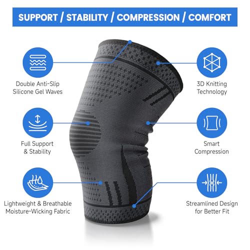 Compression Knee Brace for Women Men 2 Pack Compression Knee Sleeve Knee Brace for Knee Pain Arthritis Meniscus Tear Knee Support for Running Workout Wrestling Weightlifting Sport Athletics Black M