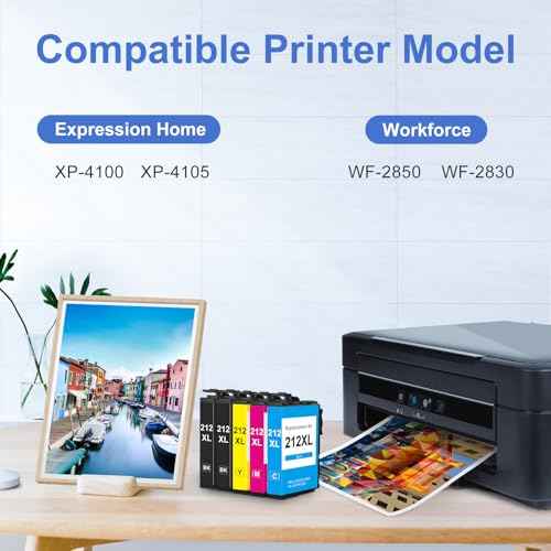 212XL Ink T212XL High Capacity for Epson 212 Ink Cartridges Remanufactured for Epson 212XL Ink Cartridges Combo Pack for Workforce XP-4100 XP-4105 WF-2830 WF-2850 Printer New Upgraded Chips (5-Pack)