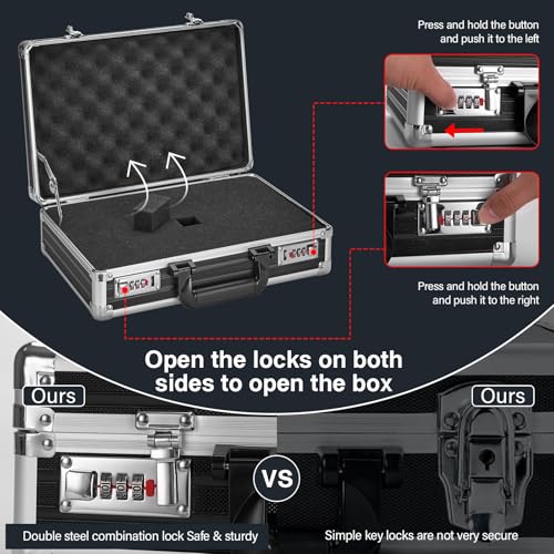 Security Lock Boxes - 14.2 x 9.4 x 4.5 Inch Medium, Portable Locking Storage Totes with Dual Combination Locks, Medicine Lock Box, Lock Boxes for Personal Items, Cash & Briefcase - Black