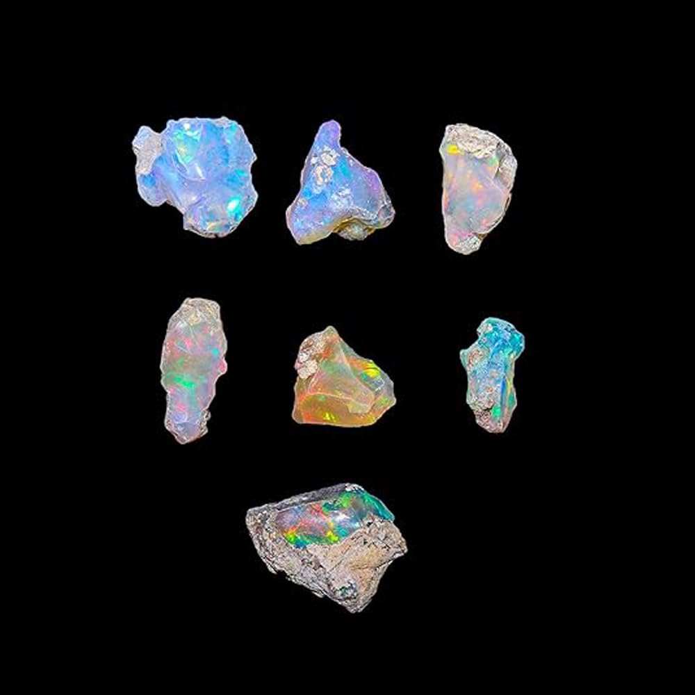 Natural 50+ Cts AAAA+ Raw Ethiopian Opal Rough Gemstones Lot Multi Fire Welo Opal Stones for Tumbling & Jewelry Making Supplies Healing Crystals Gems Rocks Loose Gemstones