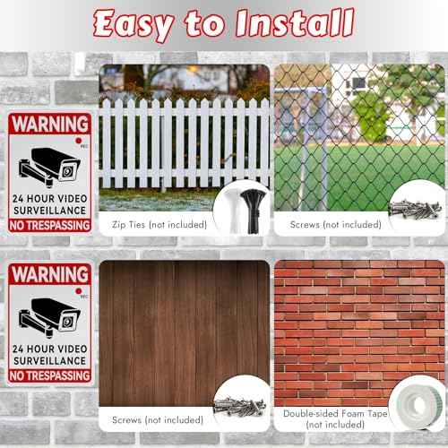 2 Pack Video Surveillance Sign, 10" x7" Camera Signs for Property, Waterproof No Trespassing Security Camera Sign, UV Printed, Reflective Warning Signs Outdoor for Driveway, Business, Home