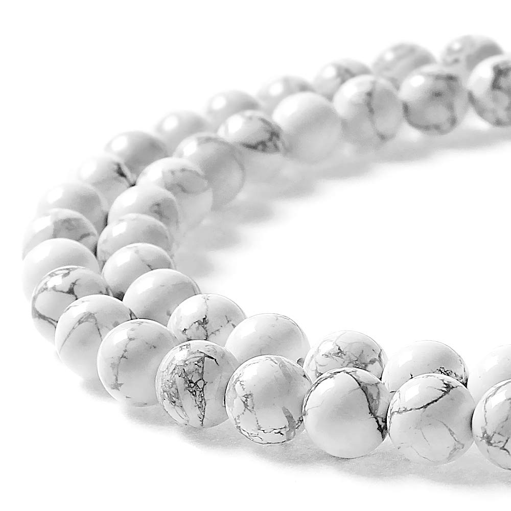 MJDCB AAAA Natural Stone Beads White Howlite Turquoise Round Loose Beads for Jewelry Making 15" (6mm)