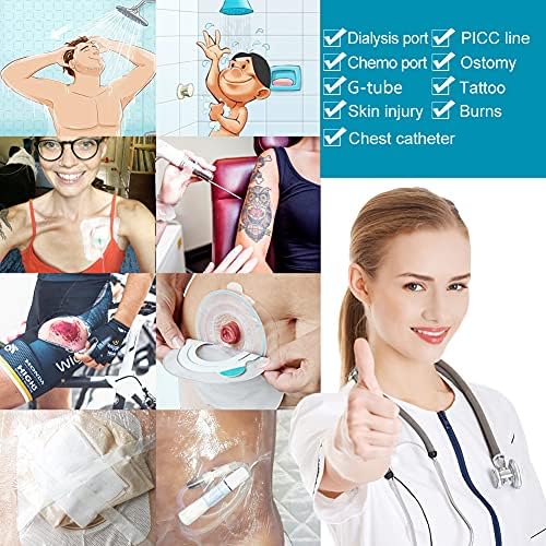 Ostomy Shower Cover Waterproof Ostomy Bag Covers Shower Guard Stoma Shower Shields Colostomy Bathing Bags Shower Protector Adhesive Bandage with Non-Stick Pad for Showering 12"x16" 7 Pcs