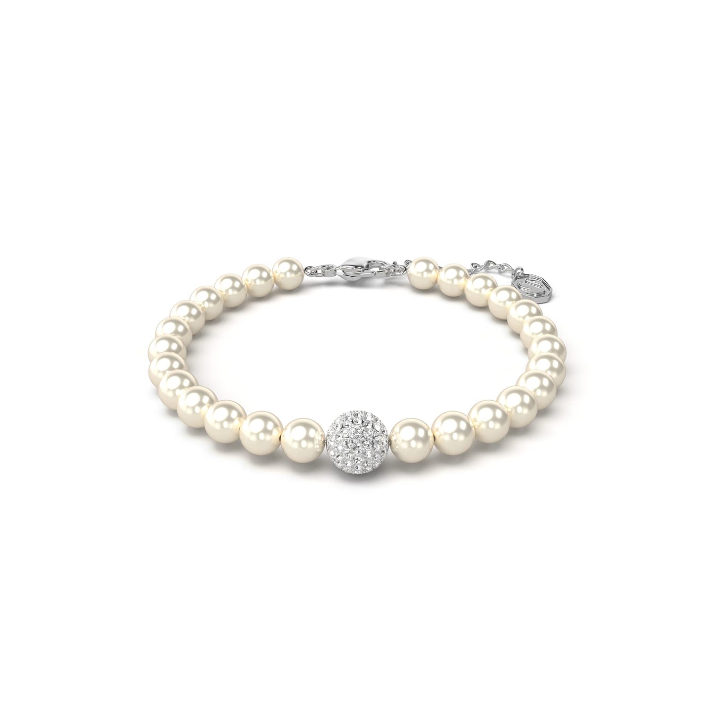 Swarovski Remix Strand Bracelet, Crystal Pearls and Pavé-Set Sphere in a Rhodium Finished Setting, Part of the Remix Collection