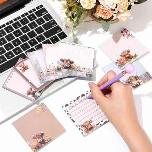 9 Pads Highland Cow Sticky Notes 3x3 Inch Cute Self Stick Notepads Notes Adhesive Memo Pad Office Decor Gifts for Students School Teacher Meeting Office Supplies