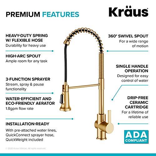 KRAUS Britt 2nd Gen Commercial Style Pull-Down Single Handle Kitchen Faucet in Brushed Brass, KPF-1691BB