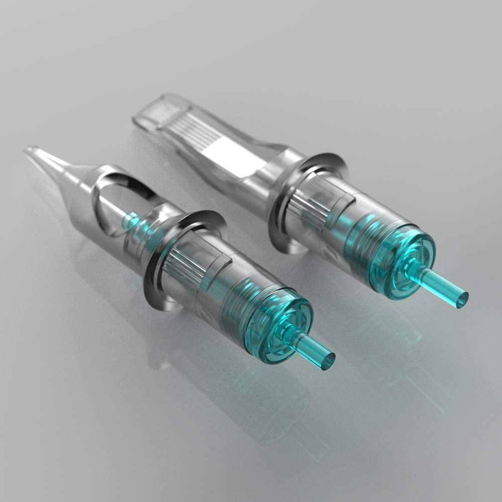 STIGMA Aquamarine Knight Tattoo Cartridge Needles #10(15RM) 50Pcs 0.3mm Bugpin Disposable Tattoo Needles Cartridges with Membrane Curved/Round Magnum EN02B-50-OF1015RM