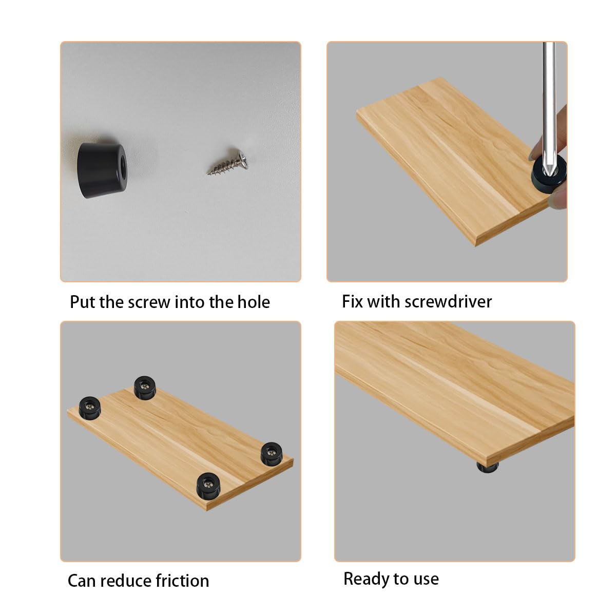 ZYYC 20 PCS Black Rubber Feet with Stainless Screws, Non Slip Rubber Bumper for Cutting Board (0.51" H x 1"" D)"