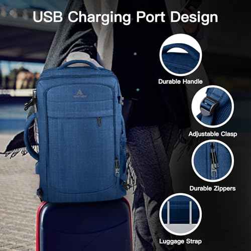 Large Travel Laptop Backpack for Men, 50L Carry On Backpack, Expandable Laptop Bag Water Resistant Overnight Weekender Gym Daypack Traveling Backpack, Traveler Gifts, Blue